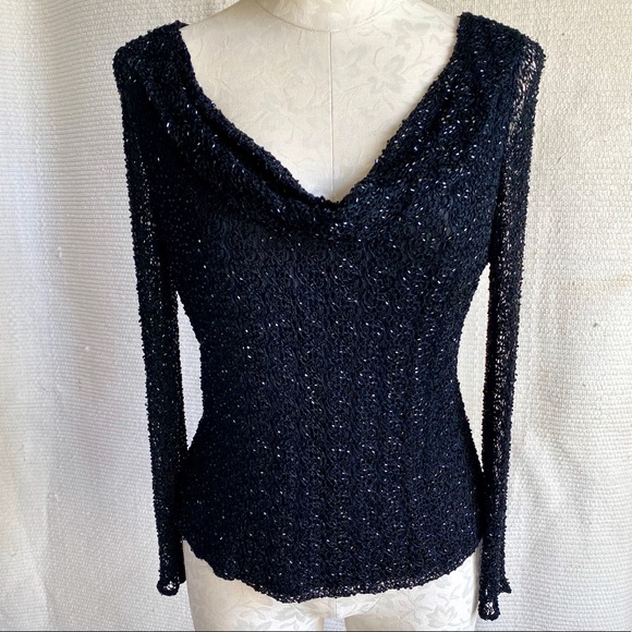 Vintage | Tops | Vintage 9s Runway Beaded Fishnet Party Top Black ...